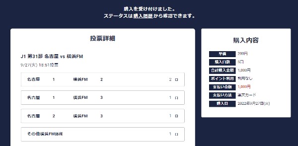 新しいスポーツくじ「WINNER」で、今週末の名古屋グランパスvs.横浜F・マリノスの投票をしてみた。