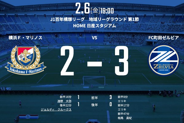 【試合結果Webニュースまとめ（２●３）】2026/2/6(金)19:00KO 明治安田Ｊ１百年構想リーグ 地域リーグラウンド 第1節 横浜F･マリノスvs.FC町田ゼルビア＠日産スタジアム